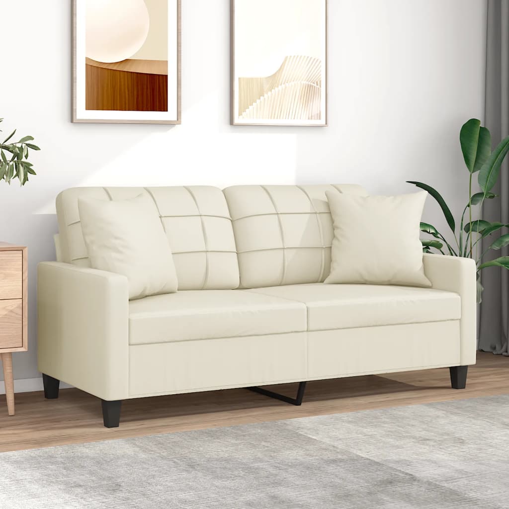 2-Sitzer-Sofa mit Zierkissen Creme 140 cm Kunstleder 2-Sitzer-Sofa mit Zierkissen Creme 140 cm Kunstleder