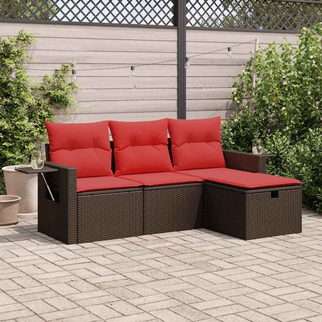 4-tlg. Garten-Sofagarnitur mit Kissen Braun Poly Rattan 4-tlg. Garten-Sofagarnitur mit Kissen Braun Poly Rattan
