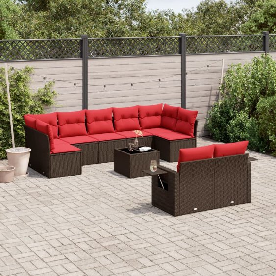10-teiliges Gartensofa-Set mit Kissen, braun, Polyrattan 10-teiliges Gartensofa-Set mit Kissen, braun, Polyrattan