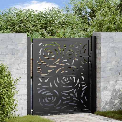 Gartentor Schwarz 105x106 cm Stahl Flammen-Design Gartentor Schwarz 105x106 cm Stahl Flammen-Design