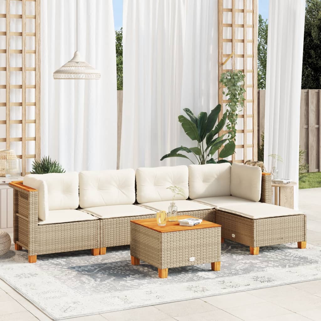 6-tlg. Garten-Sofagarnitur mit Kissen Beige Poly Rattan 6-tlg. Garten-Sofagarnitur mit Kissen Beige Poly Rattan