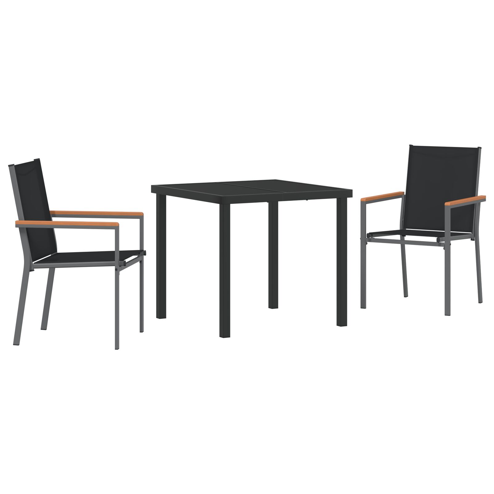 3-teiliges Garten-Dining-Set Schwarz Textilene und Stahl 3-teiliges Garten-Dining-Set Schwarz Textilene und Stahl