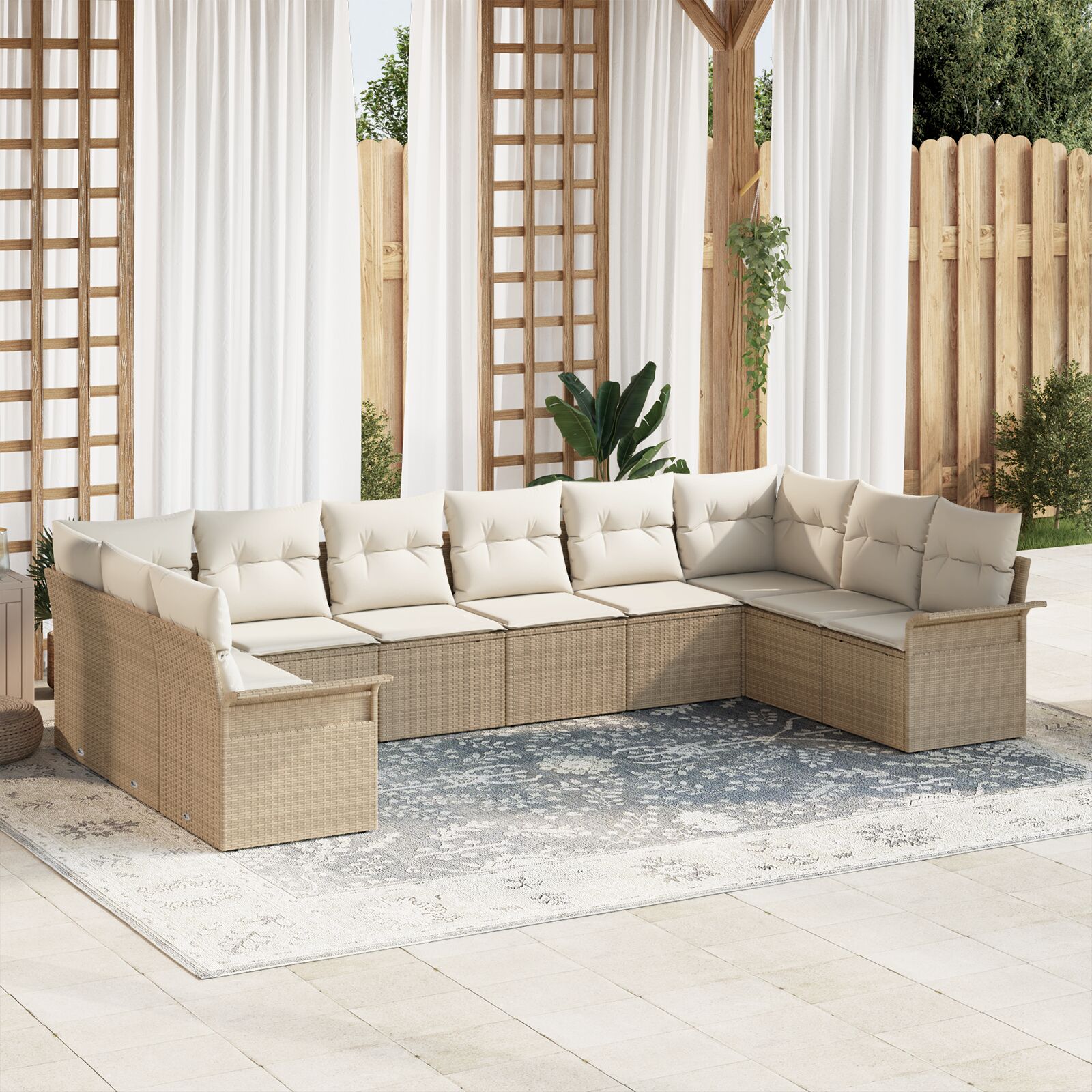 10-teiliges Garten Sofa Set mit Kissen Beige Poly Rattan 10-teiliges Garten Sofa Set mit Kissen Beige Poly Rattan