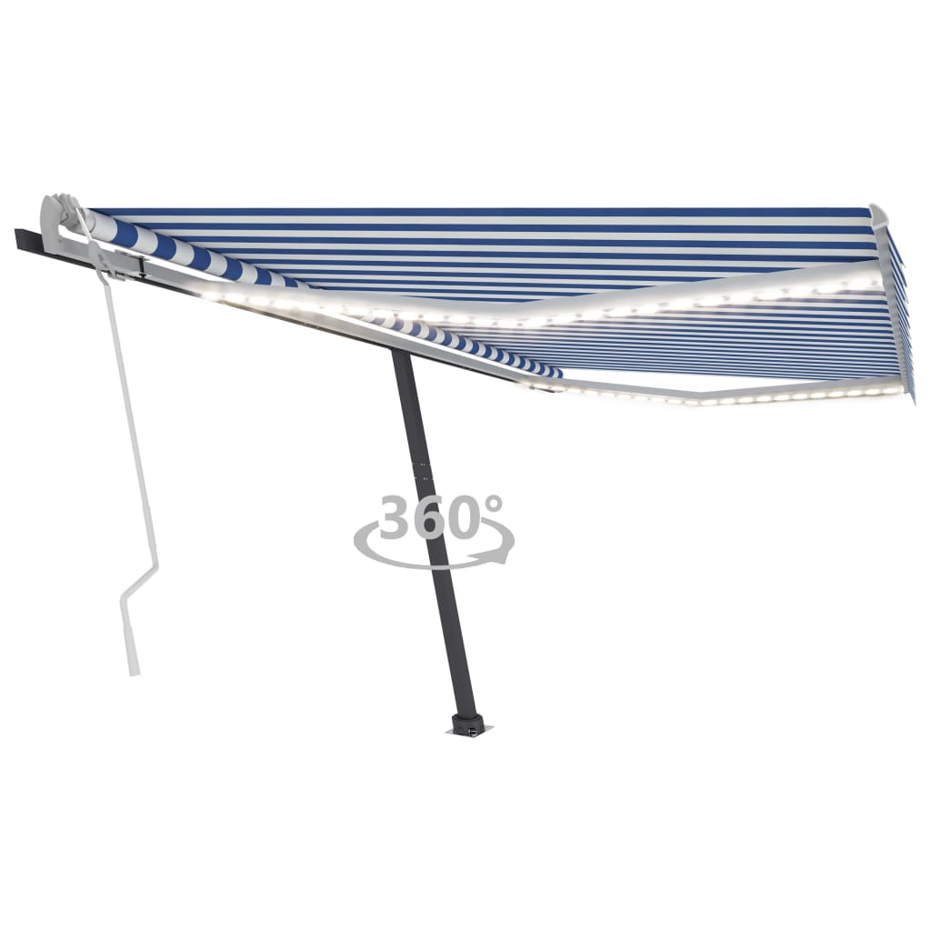 Markise Manuell Einziehbar mit LED 450x350 cm Blau und Weiß