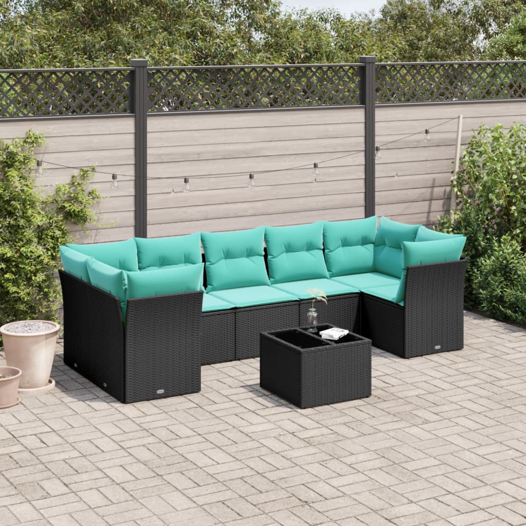 8-tlg. Garten-Sofagarnitur mit Kissen Schwarz Poly Rattan