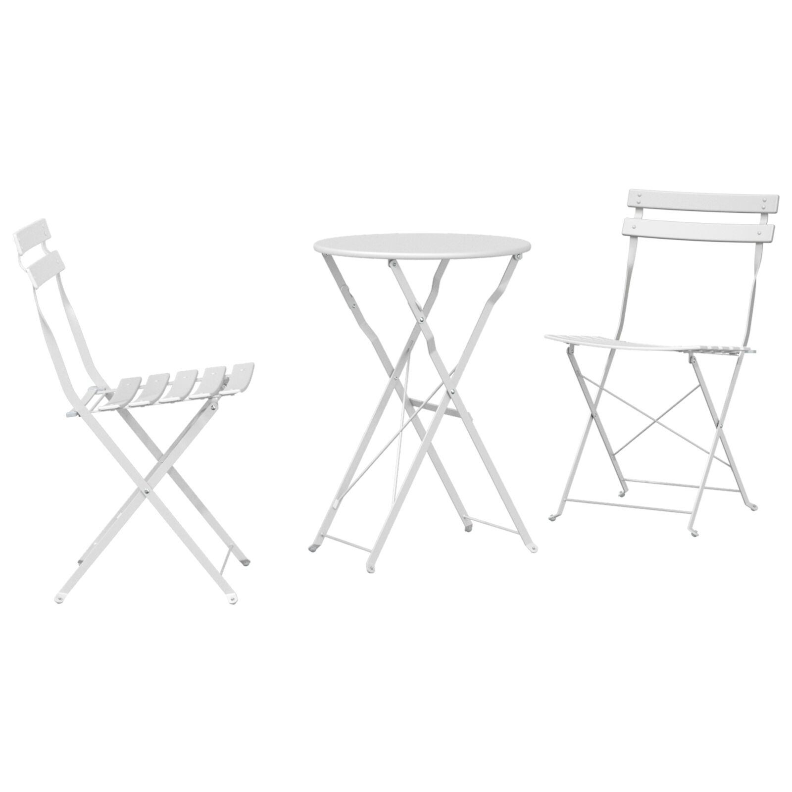 3-teiliges klappbares Bistro-Set in Weiß aus Stahl 3-teiliges klappbares Bistro-Set in Weiß aus Stahl