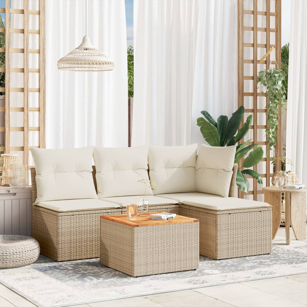 5-tlg. Garten-Sofagarnitur mit Kissen Beige Poly Rattan 5-tlg. Garten-Sofagarnitur mit Kissen Beige Poly Rattan
