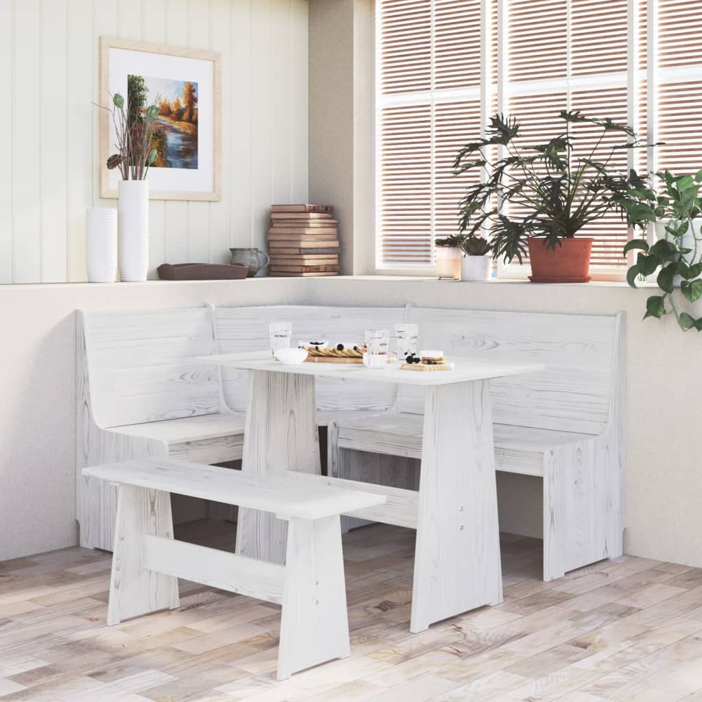 Eckbank 151 cm Weiß Massivholz Kiefer