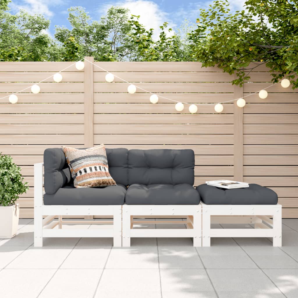 3-tlg. Garten-Lounge-Set mit Kissen Weiß Massivholz 3-tlg. Garten-Lounge-Set mit Kissen Weiß Massivholz