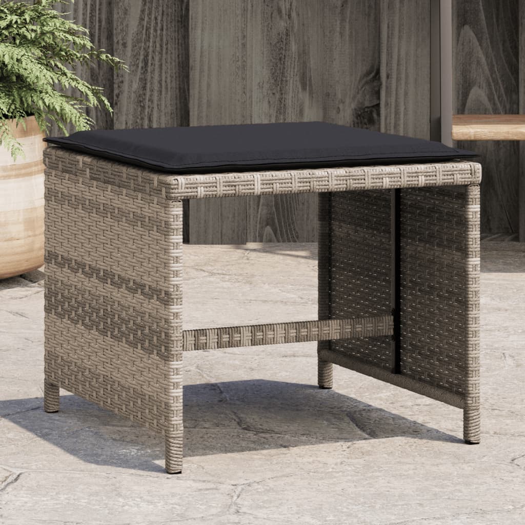 Gartenhocker mit Kissen 4 Stk. Hellgrau 41x41x36 cm Poly Rattan Gartenhocker mit Kissen 4 Stk. Hellgrau 41x41x36 cm Poly Rattan