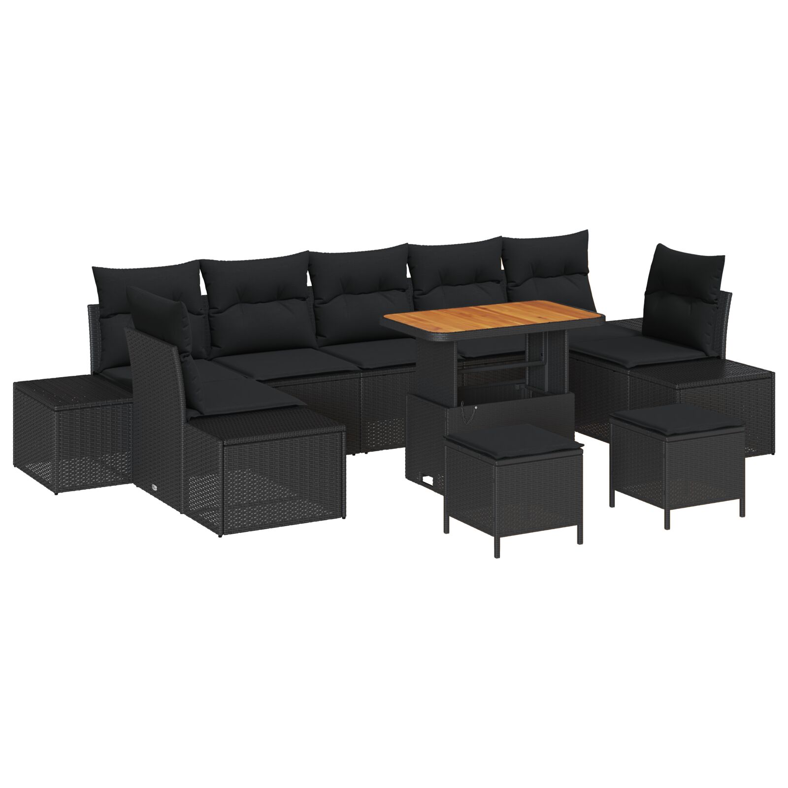 10-teiliges Garten-Sofa-Set mit Kissen Schwarzes Poly Rattan Akazie, 2-Sitzer Garten-Sofa mit Kissen Schwarzes Poly Rattan, 3-teiliges Garten-Dining-Set mit Kissen Schwarzes Poly Rattan Akazie 10-teiliges Garten-Sofa-Set mit Kissen Schwarzes Poly Rattan Akazie, 2-Sitzer Garten-Sofa mit Kissen Schwarzes Poly Rattan, 3-teiliges Garten-Dining-Set mit Kissen Schwarzes Poly Rattan Akazie