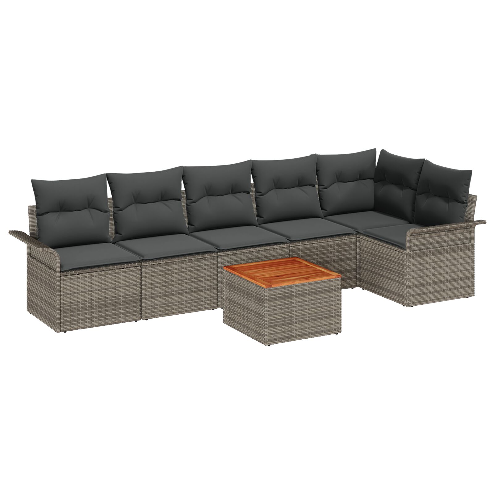 7-teiliges Garten Sofa Set mit Kissen Grau Poly Rattan Akazie, 2-Sitzer Garten Sofa mit Stauraum & Kissen Grau Poly Rattan 7-teiliges Garten Sofa Set mit Kissen Grau Poly Rattan Akazie, 2-Sitzer Garten Sofa mit Stauraum & Kissen Grau Poly Rattan