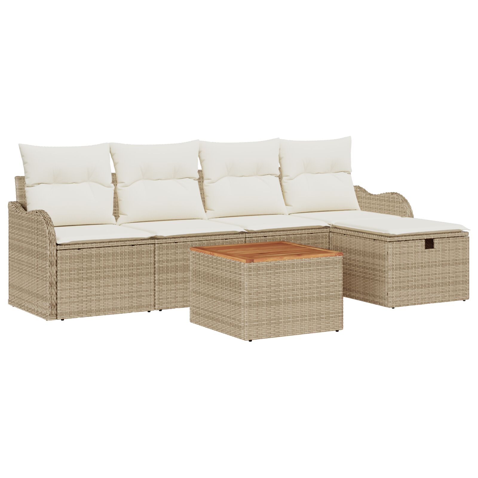 6-teiliges Garten Sofa Set mit Kissen Beige Poly Rattan, 2-Sitzer Garten Sofa mit Kissen Beige Poly Rattan