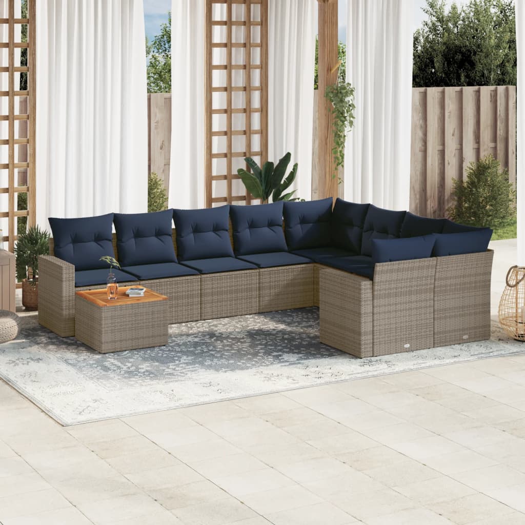 10-tlg. Garten-Sofagarnitur mit Kissen Grau Poly Rattan 10-tlg. Garten-Sofagarnitur mit Kissen Grau Poly Rattan