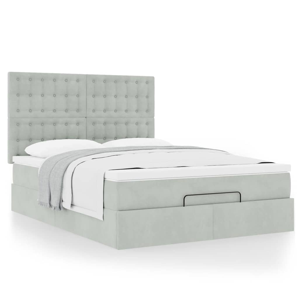 Ottoman-Bett mit Matratzen Hellgrau 140x200 cm Samt