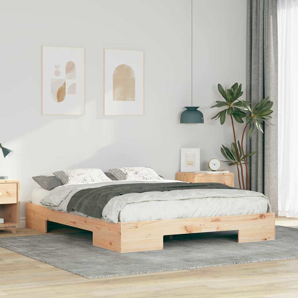 Bodenbettgestell Braun 150 x 200 cm Massivholz Kiefer