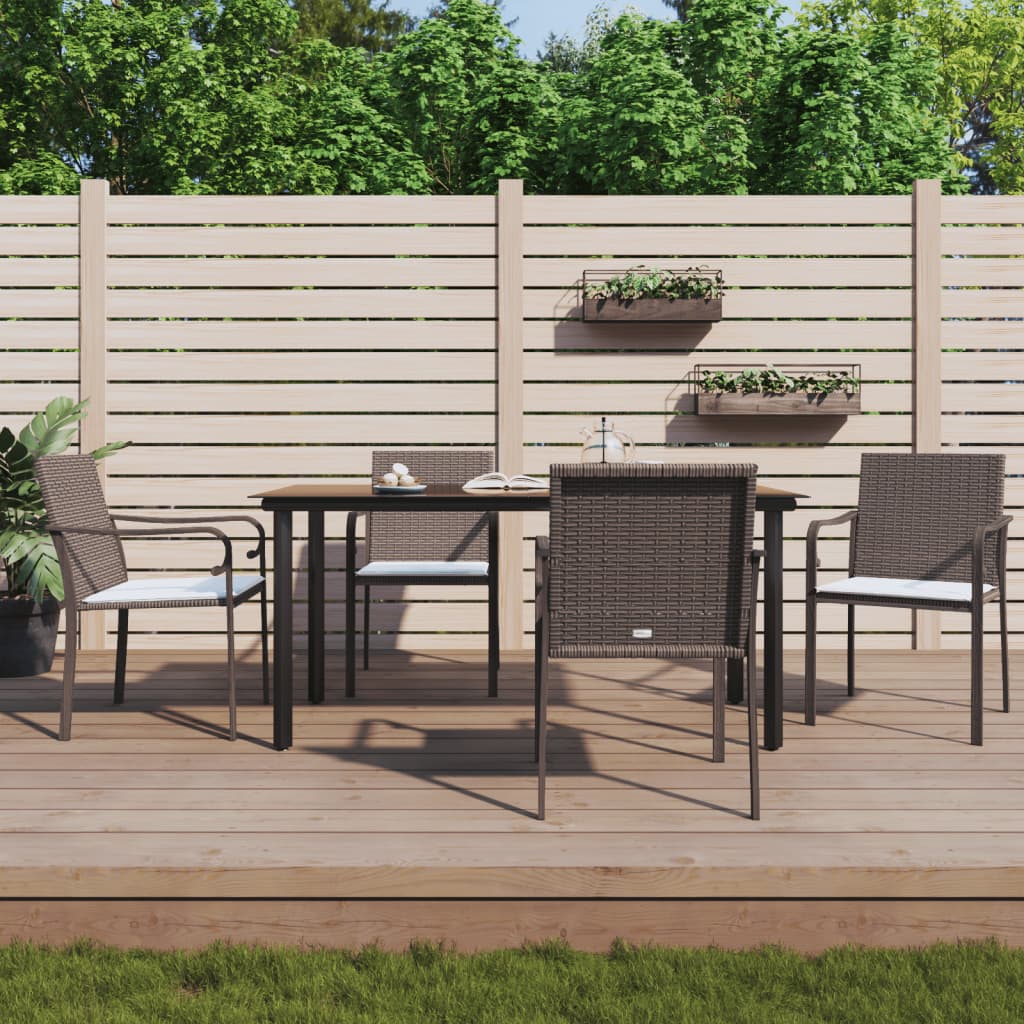 5-tlg. Garten-Essgruppe mit Kissen Poly Rattan und Stahl 5-tlg. Garten-Essgruppe mit Kissen Poly Rattan und Stahl