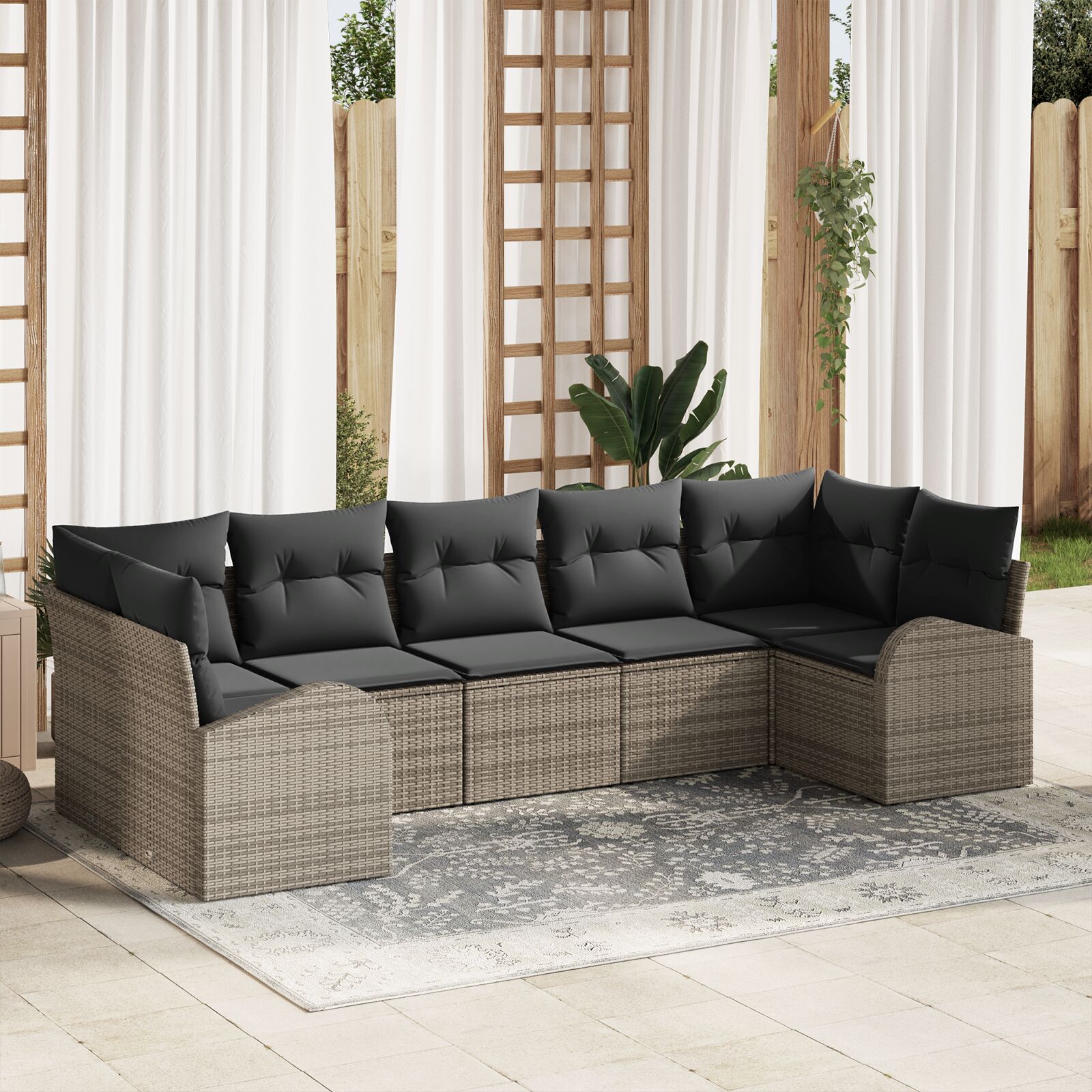 Garten Sofa Set 7-teilig Dunkelgrau Rattan Garten Sofa