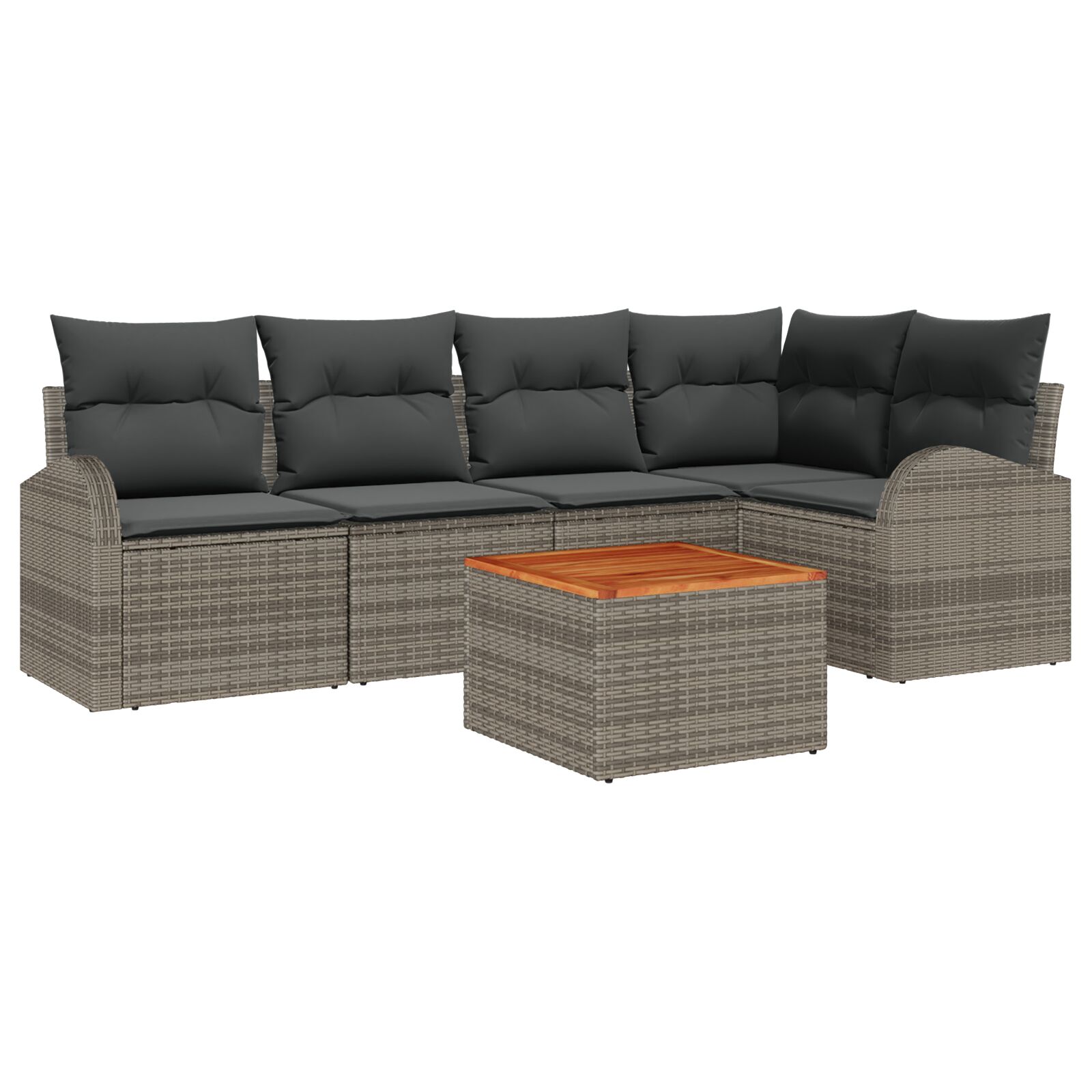 6-teiliges Garten Sofa Set mit Kissen Grau Poly Rattan Akazie, 2-Sitzer Garten Sofa mit Stauraum & Kissen Grau Poly Rattan
