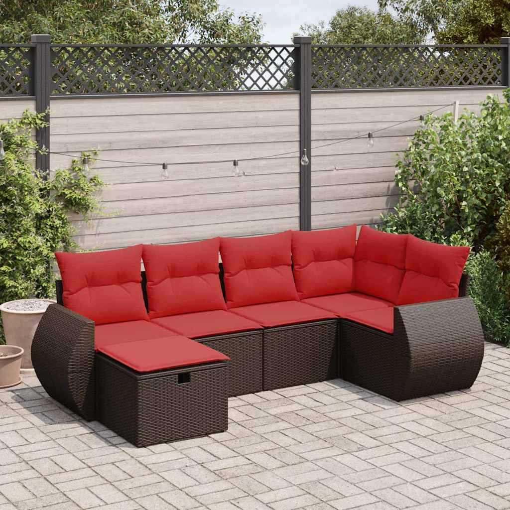 6-tlg. Garten-Sofagarnitur mit Kissen Braun Poly Rattan 6-tlg. Garten-Sofagarnitur mit Kissen Braun Poly Rattan