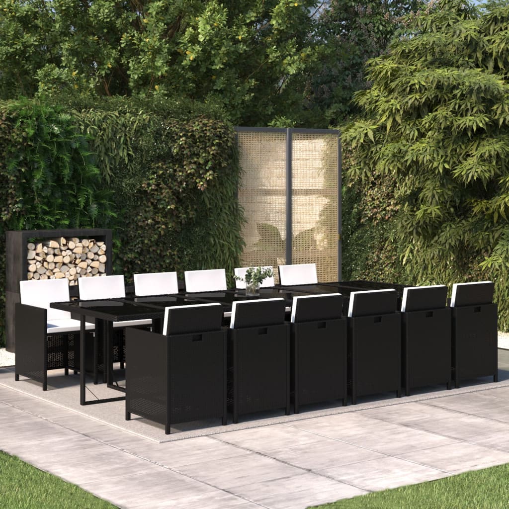 13-tlg. Garten-Essgruppe mit Kissen Poly Rattan Schwarz 13-tlg. Garten-Essgruppe mit Kissen Poly Rattan Schwarz