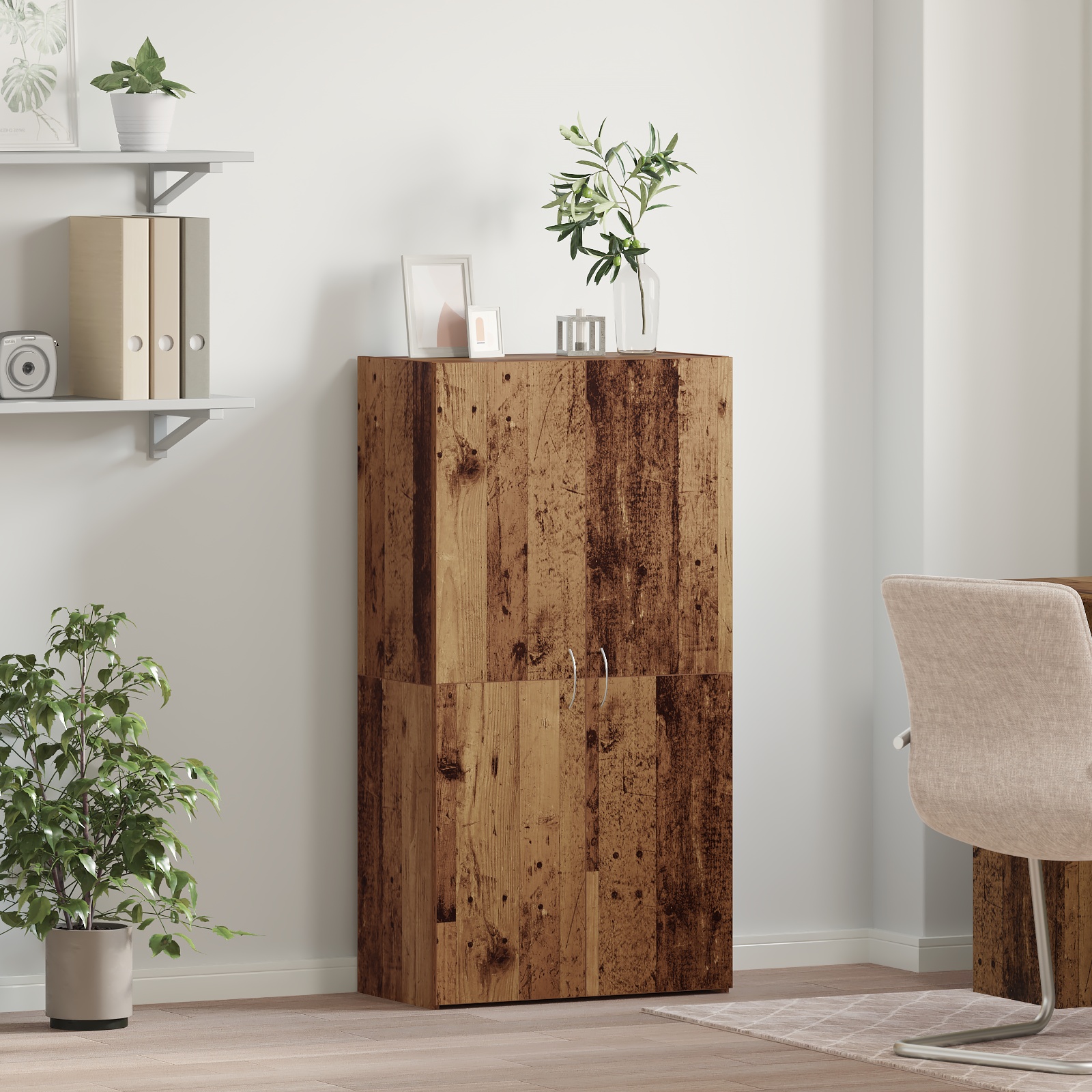 Büroschrank mit Regal mit Speicher mit Tür Altholz 60 x 32 x 115 cm Holzwerkstoff