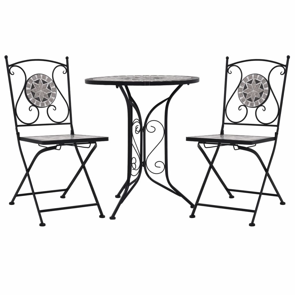 3-tlg. Bistro-Set Mosaik Keramik Grau 3-tlg. Bistro-Set Mosaik Keramik Grau