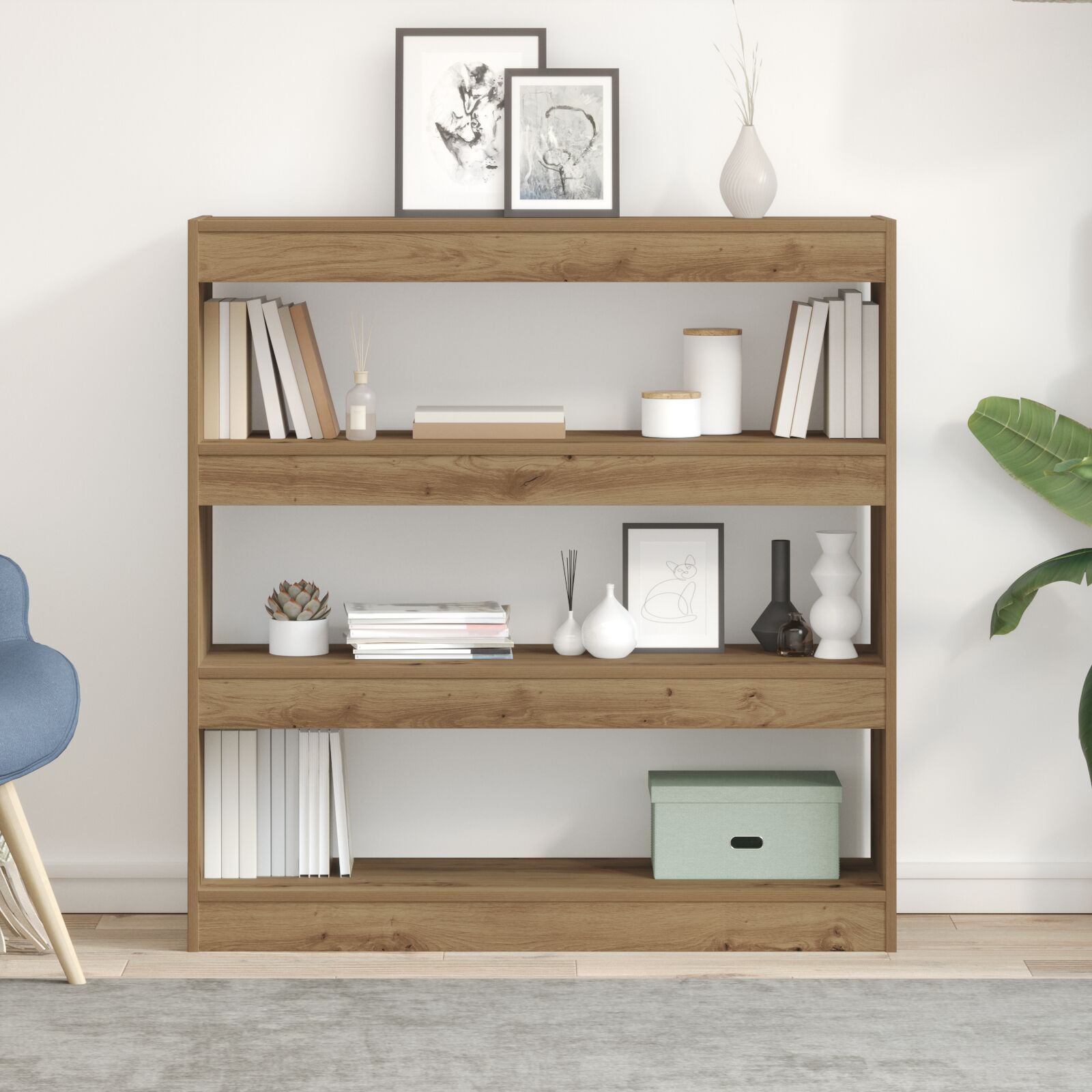 Bücherregal/Raumteiler in handwerklicher Eiche - 100x30x103cm, aus Holzwerkstoff