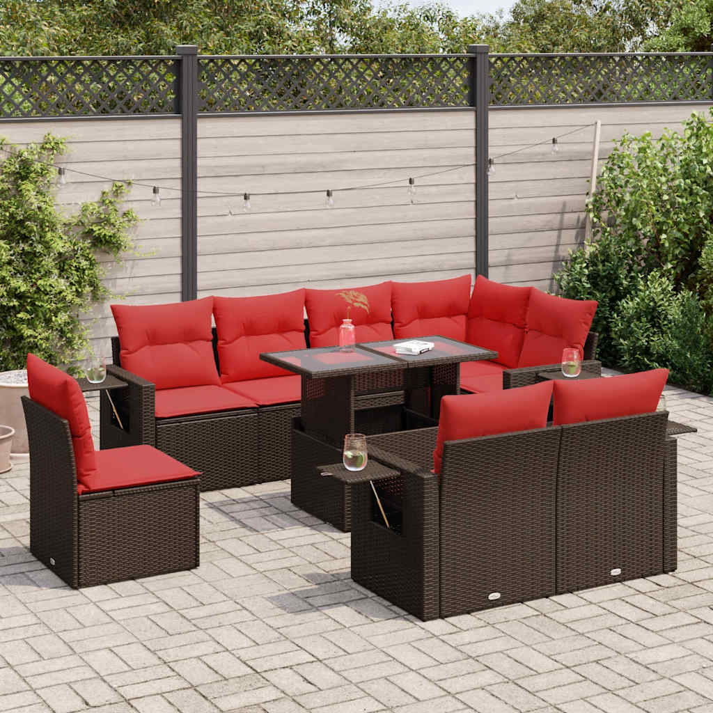 9-tlg. Garten-Sofagarnitur mit Kissen Braun Poly Rattan Akazie 9-tlg. Garten-Sofagarnitur mit Kissen Braun Poly Rattan Akazie