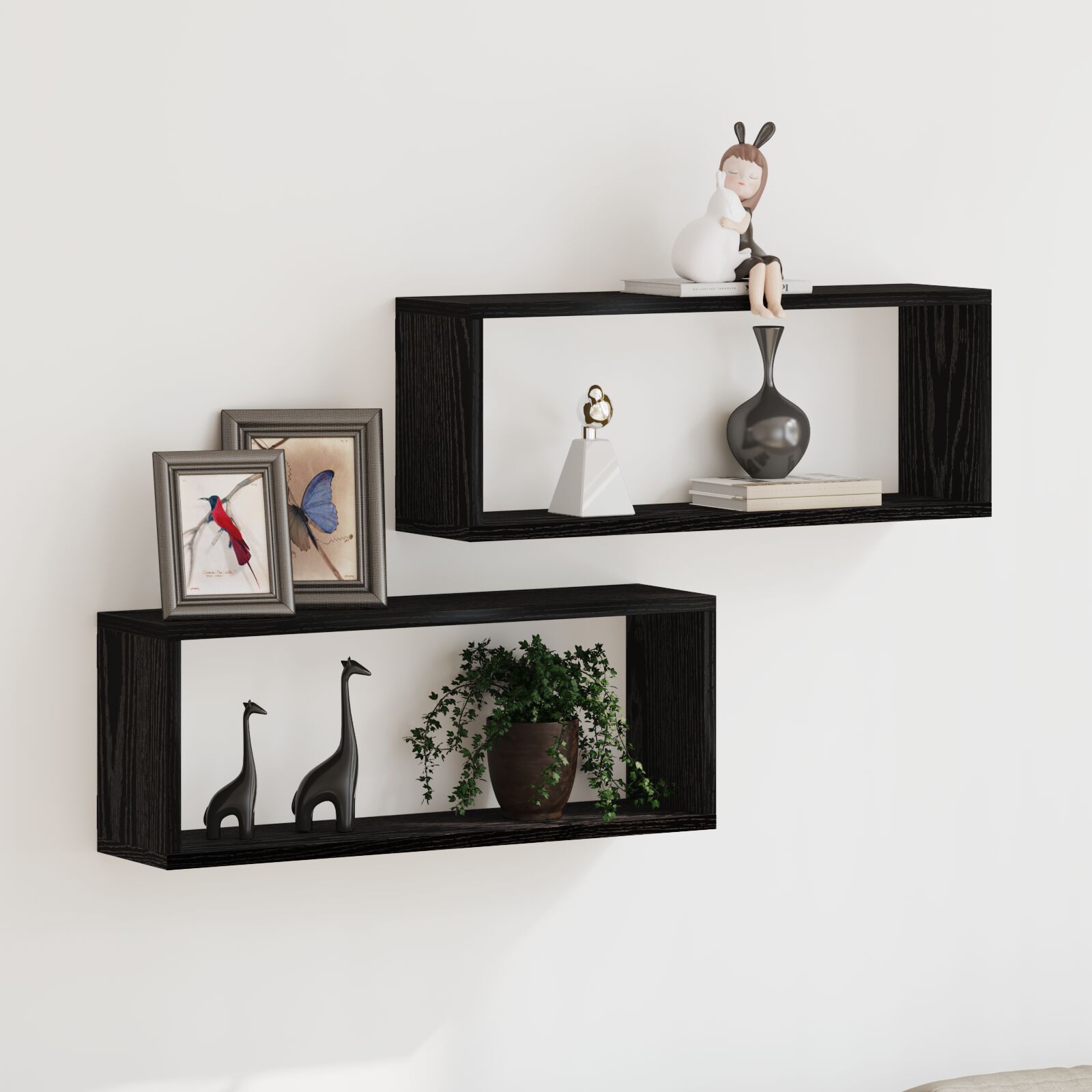 vidaXL Wandregale 2er Set Schwarz Eiche 60x15x23 cm Aus Spanplatte