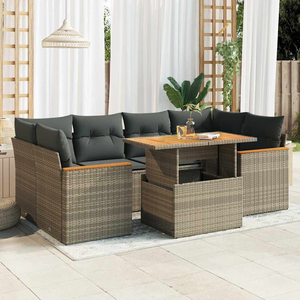 6-tlg. Garten-Sofagarnitur mit Kissen Grau Poly Rattan Akazie 6-tlg. Garten-Sofagarnitur mit Kissen Grau Poly Rattan Akazie