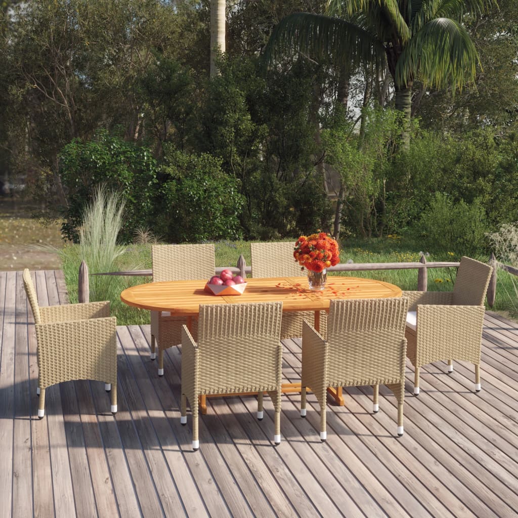 7-tlg. Garten-Essgruppe Poly Rattan Beige