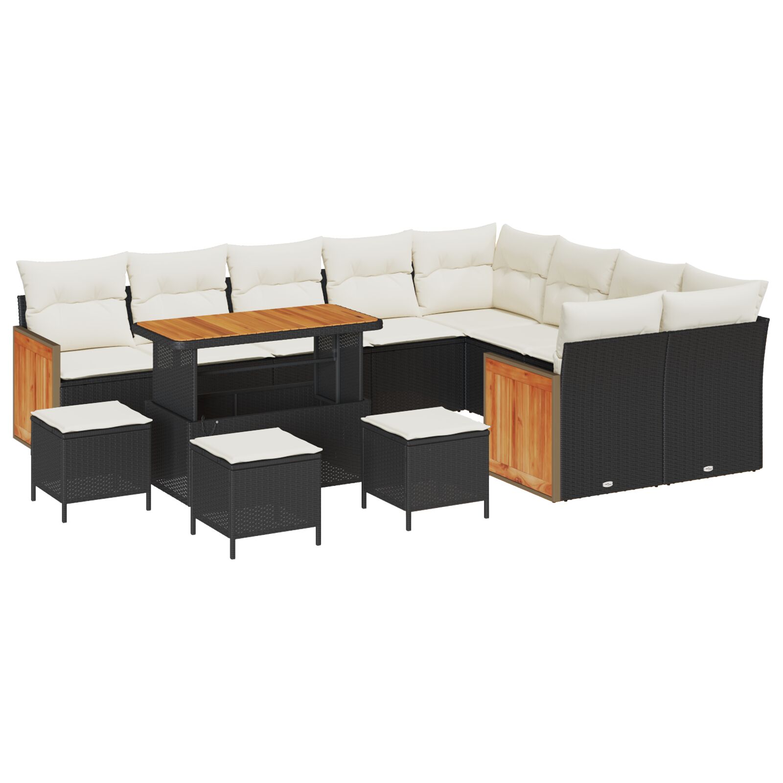 13-teiliges Garten Sofa Set mit Kissen Schwarz Poly Rattan Akazie, 4-teiliges Garten Ess-Set mit Kissen Schwarz Poly Rattan Akazie 13-teiliges Garten Sofa Set mit Kissen Schwarz Poly Rattan Akazie, 4-teiliges Garten Ess-Set mit Kissen Schwarz Poly Rattan Akazie