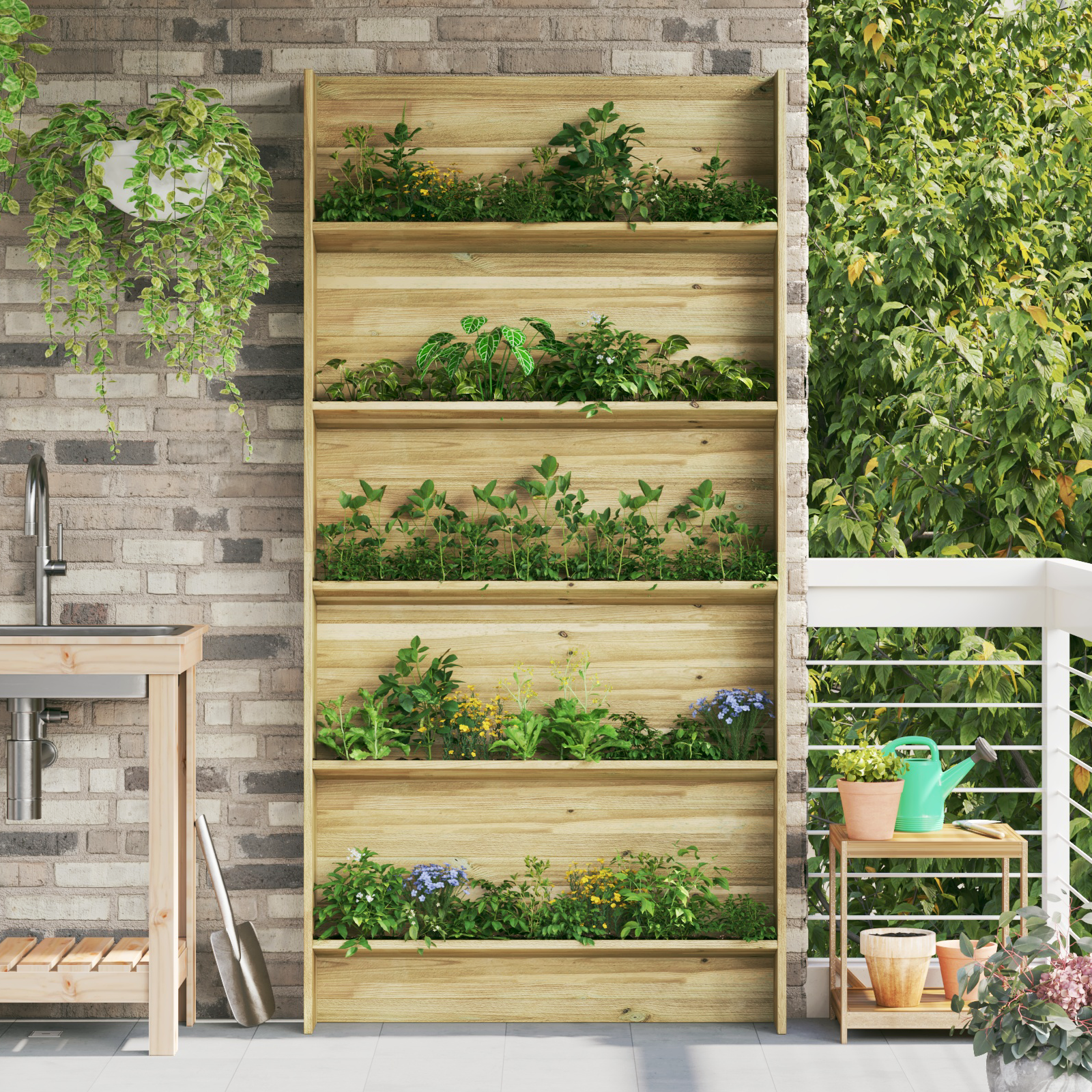 Garten Pflanzenständer 5-Stufen 90x15x180 cm imprägniertes Holz