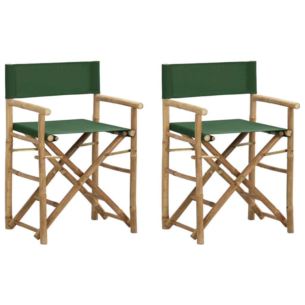 Klappbare Regiestühle 2 Stk. Grün Bambus und Stoff Klappbare Regiestühle 2 Stk. Grün Bambus und Stoff