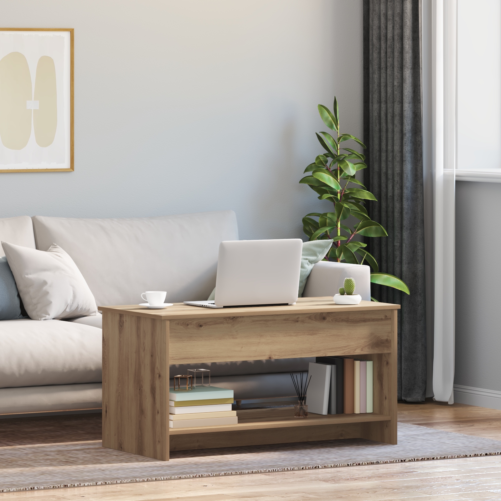 Couchtisch Eiche handwerklich 102 x 50 x 52.5 cm Holzwerkstoff
