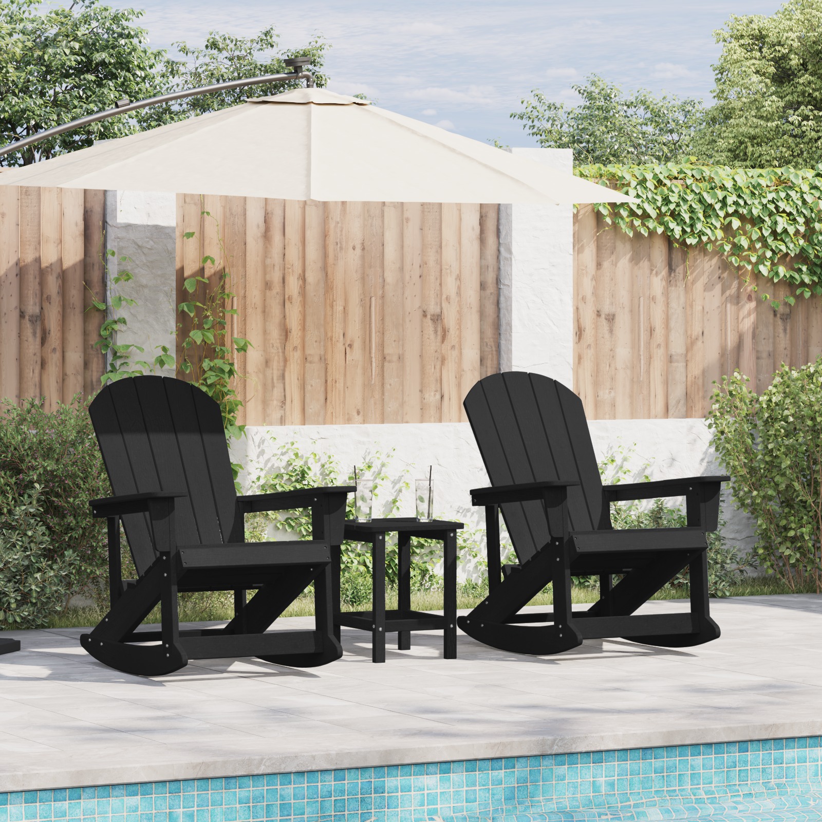 Adirondack Schaukelstühle 2 pcs Schwarz 73.5 x 92 x 90 cm HDPE