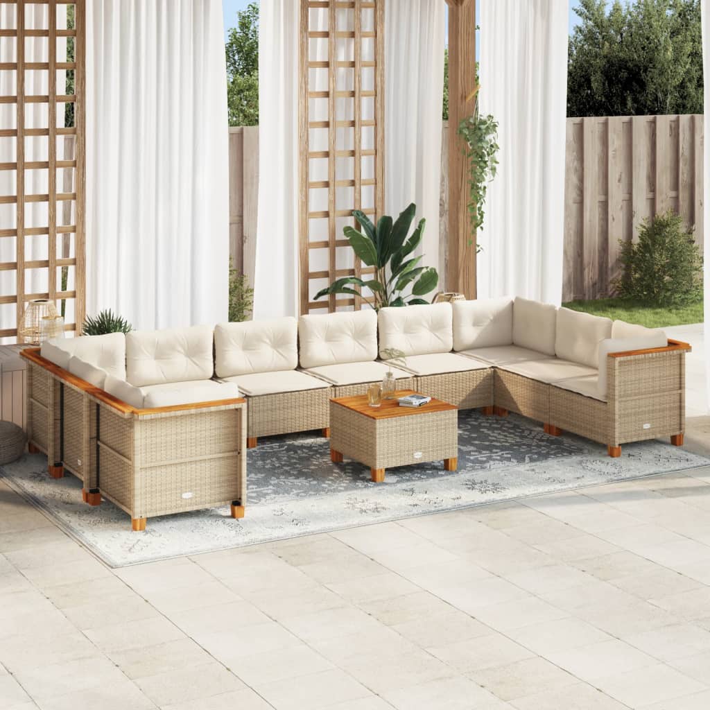 11-tlg. Garten-Sofagarnitur mit Kissen Beige Poly Rattan 11-tlg. Garten-Sofagarnitur mit Kissen Beige Poly Rattan