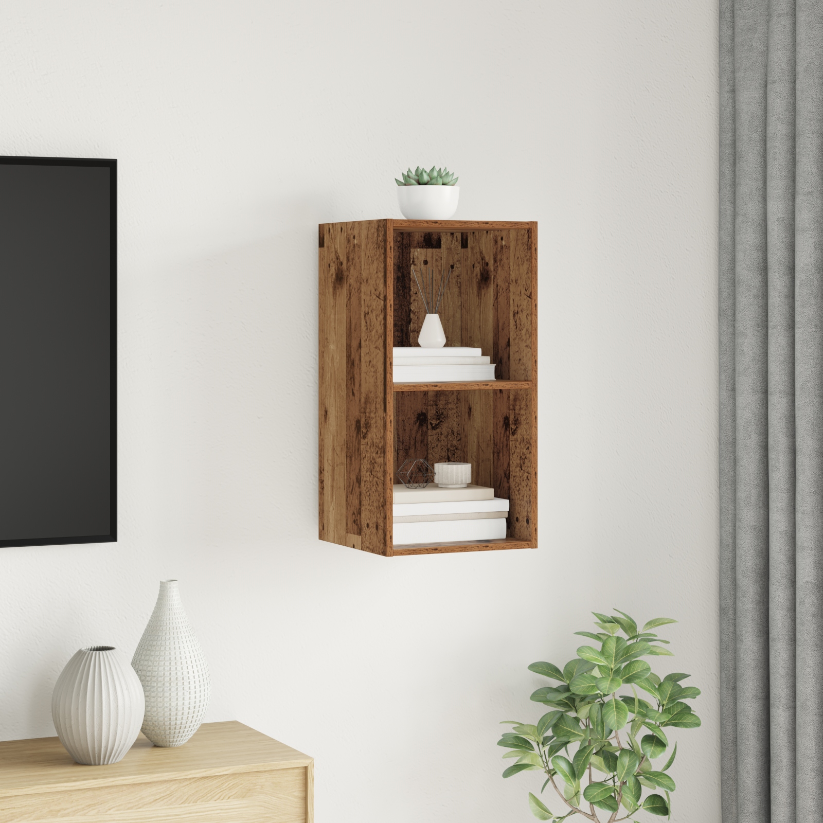 TV-Schränk mit Regal Wandmontiert mit Speicher Altholz 37 x 37 x 72 cm Holzwerkstoff