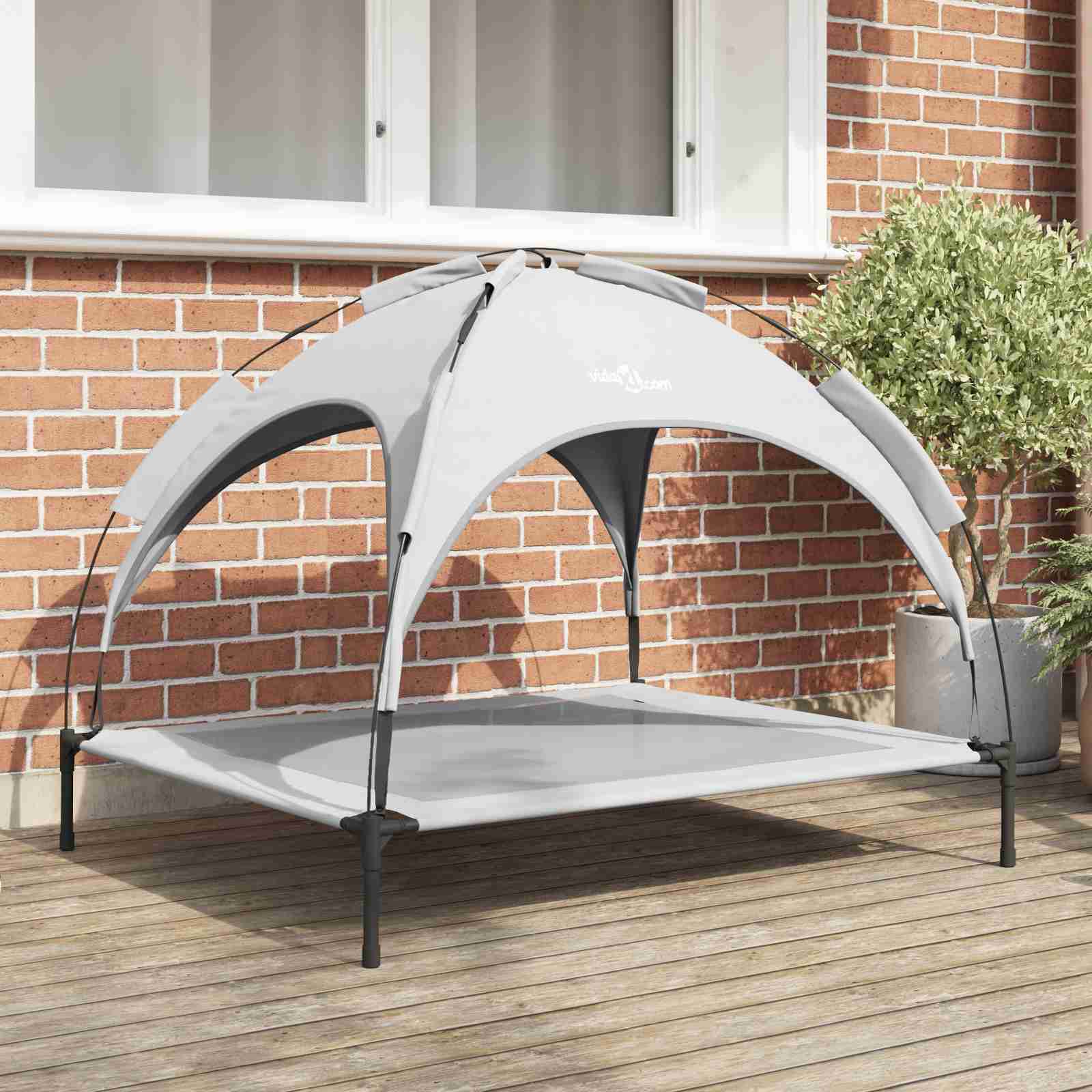 Hochgestelltes Hundebett mit abnehmbarem Dach Silbergrau XL Stahl Hochgestelltes Hundebett mit abnehmbarem Dach Silbergrau XL Stahl