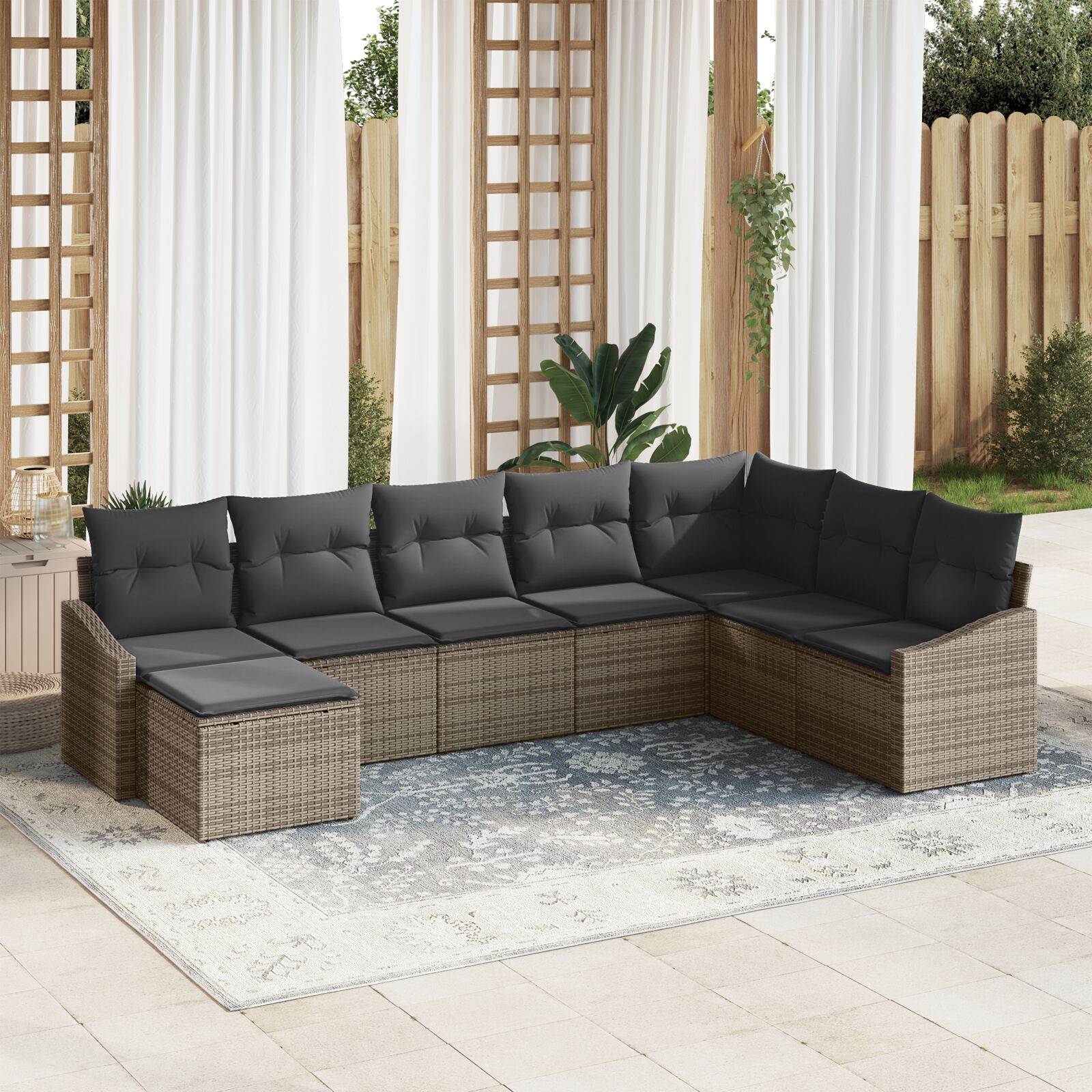 8-teiliges Garten Sofa Set mit Kissen Grau Poly Rattan 8-teiliges Garten Sofa Set mit Kissen Grau Poly Rattan