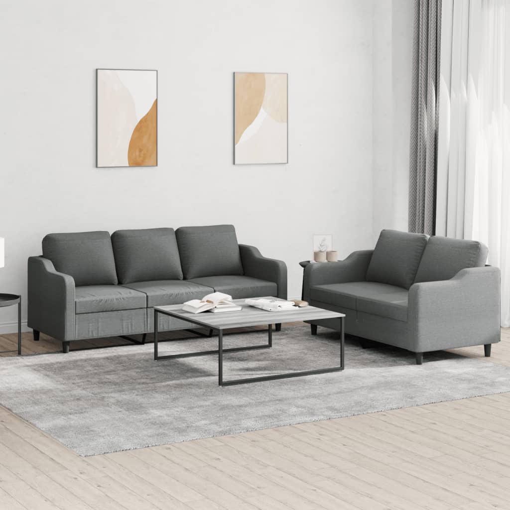 2-tlg. Sofagarnitur mit Kissen Dunkelgrau Stoff 2-tlg. Sofagarnitur mit Kissen Dunkelgrau Stoff