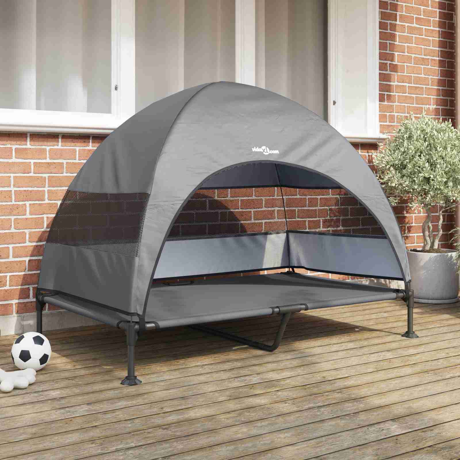 Erhöhtes Hundebett mit Abnehmbarem Dach Hellgrau XL Stahl Erhöhtes Hundebett mit Abnehmbarem Dach Hellgrau XL Stahl