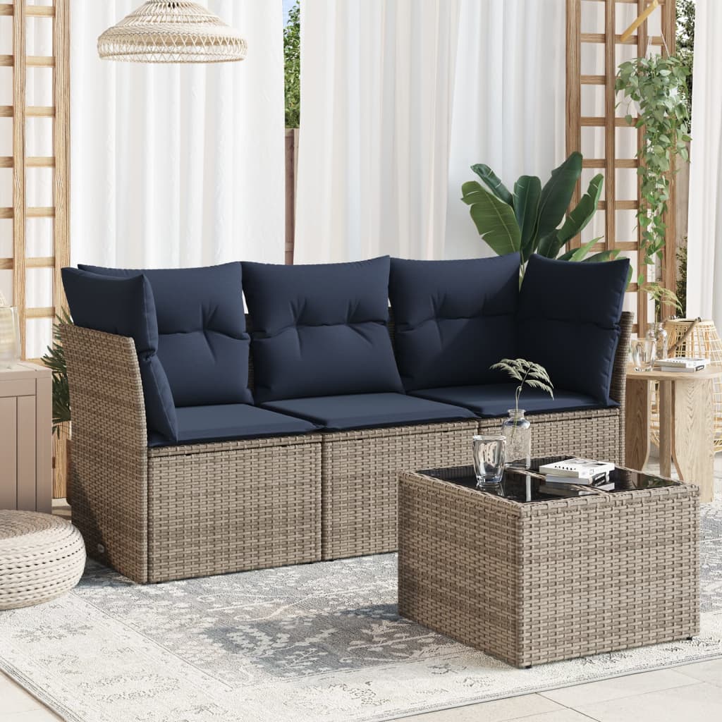 4-tlg. Garten-Sofagarnitur mit Kissen Grau Poly Rattan 4-tlg. Garten-Sofagarnitur mit Kissen Grau Poly Rattan