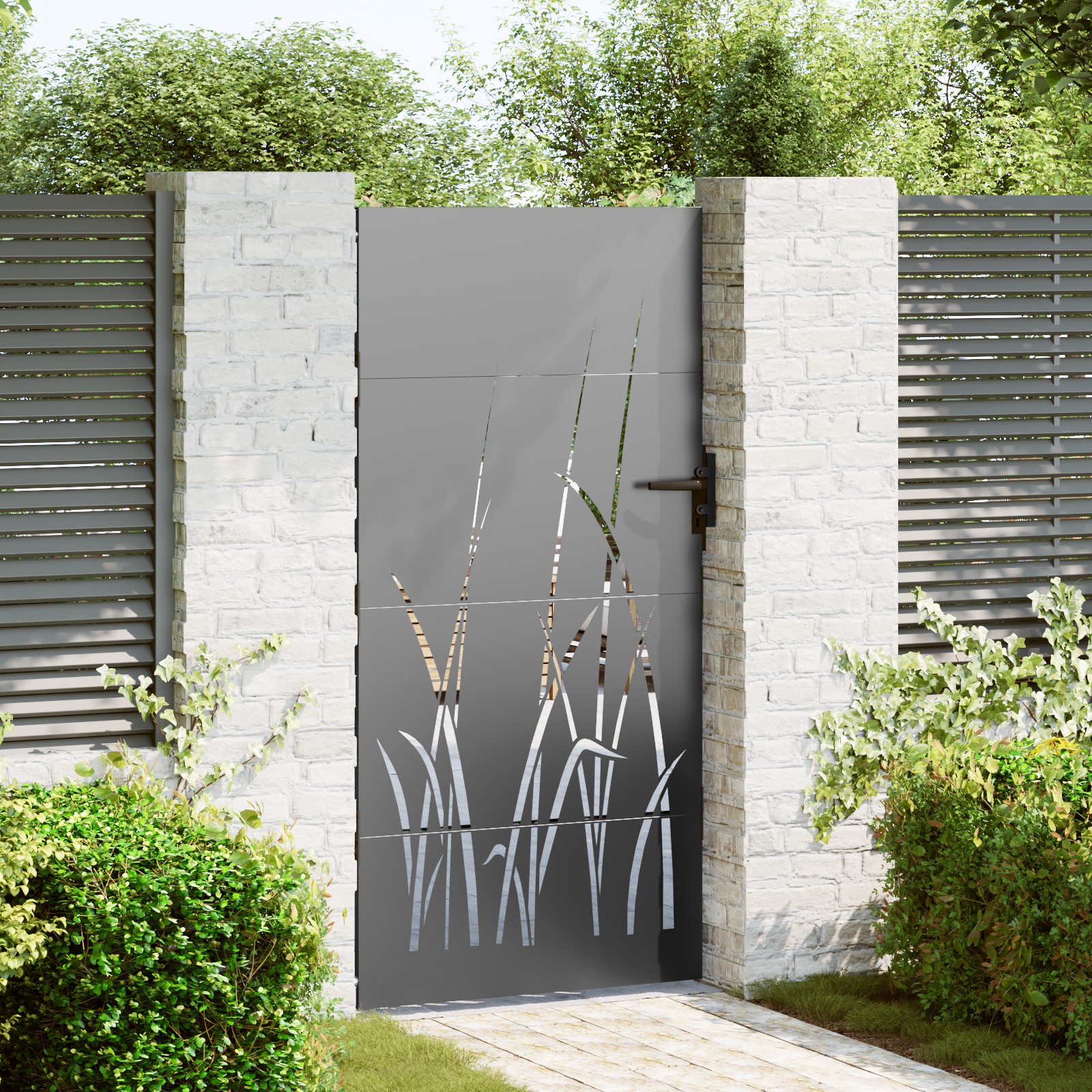 Gartentor Schwarz 105 x 175 cm Pulverbeschichteter Stahl
