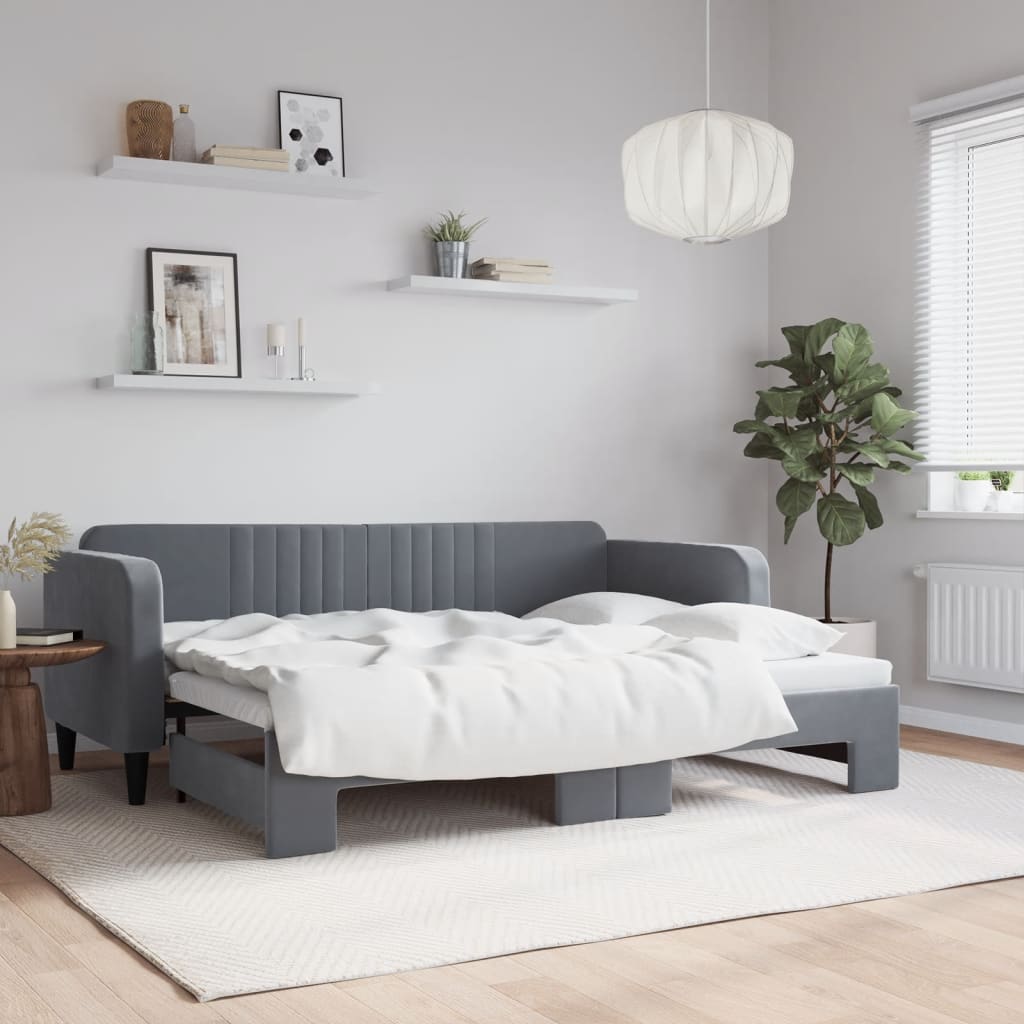 Tagesbett Ausziehbar Dunkelgrau 80x200 cm Samt