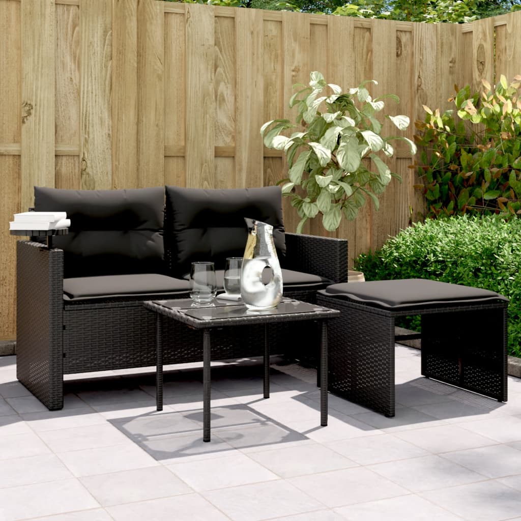 3-tlg. Garten-Sofagarnitur mit Kissen Schwarz Poly Rattan 3-tlg. Garten-Sofagarnitur mit Kissen Schwarz Poly Rattan
