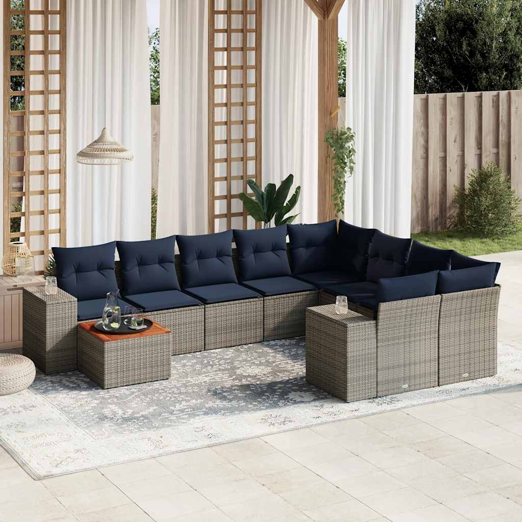10-teiliges Gartensofa-Set mit Kissen, grau, Polyrattan 10-teiliges Gartensofa-Set mit Kissen, grau, Polyrattan