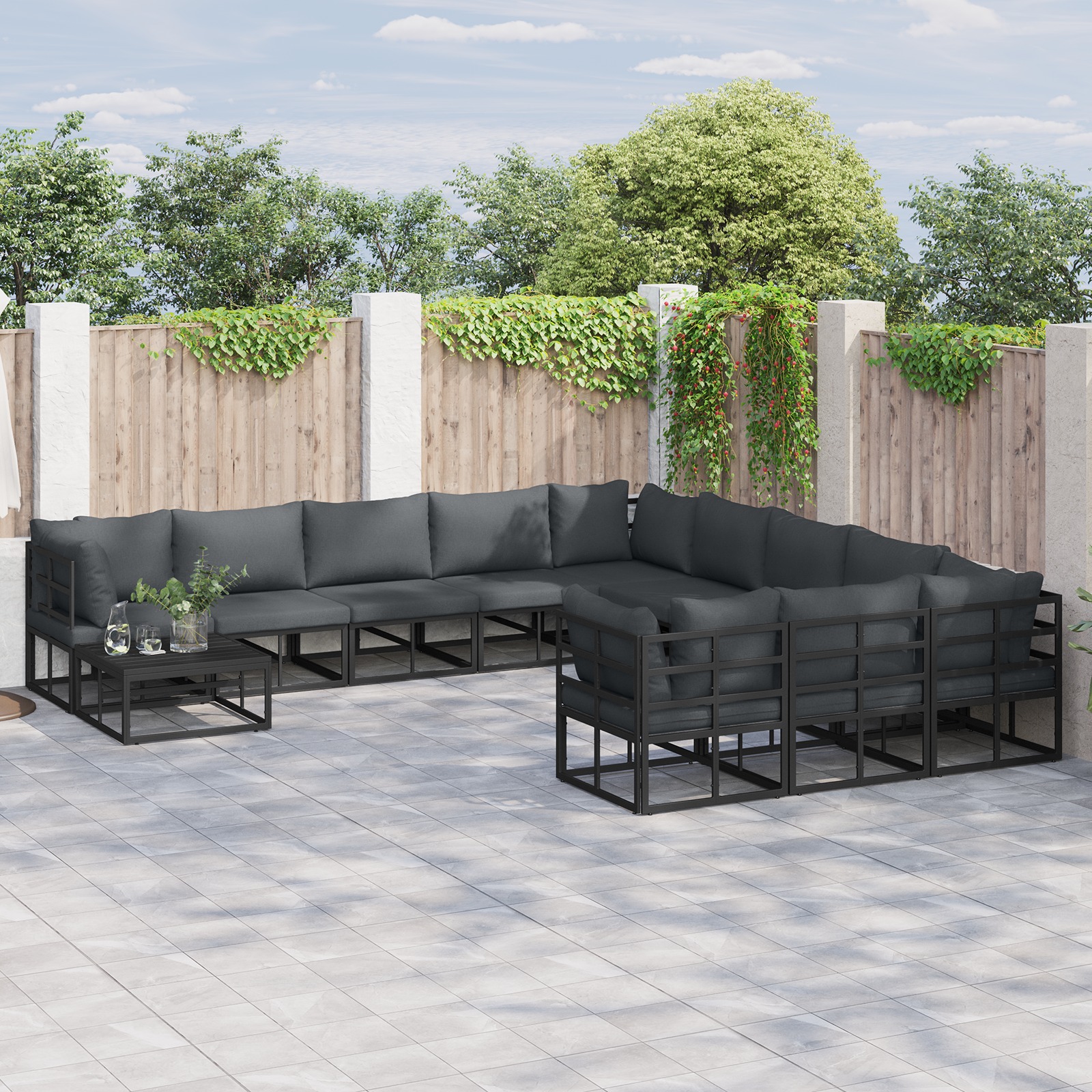 Garten-Sofa-Set 11 pcs Schwarz 70 x 70 x 32 cm Aluminium Garten-Sofa-Set 11 pcs Schwarz 70 x 70 x 32 cm Aluminium