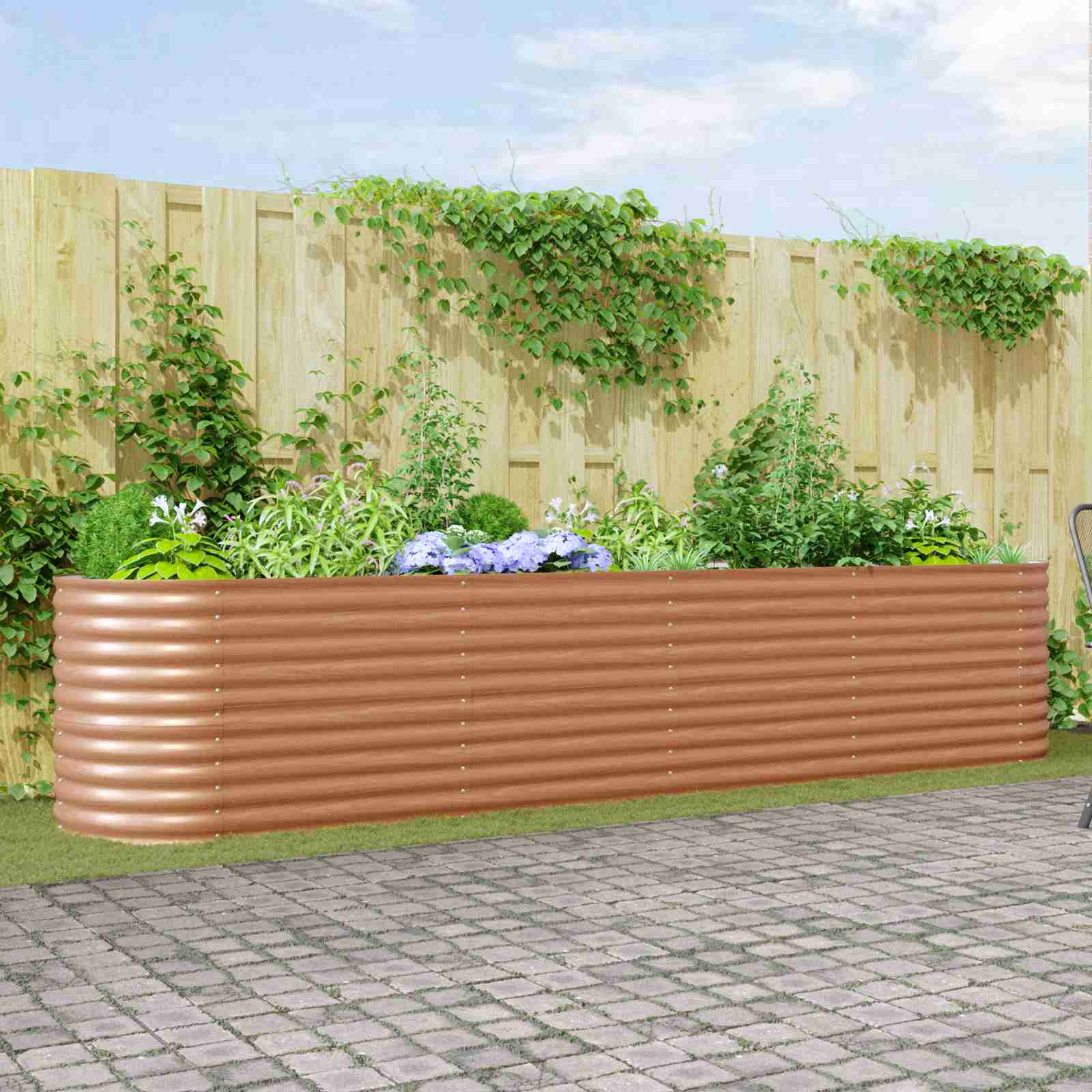Garten Hochbeet Holzoptik Galvanisierter Stahl 400 x 80 x 81 cm